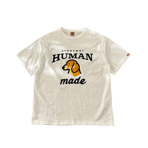 White Round-Neck Short-Sleeved T-Shirt With Dog Head Print Human Made - Picture 1 of 8